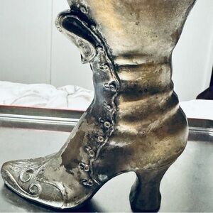 Vintage Victorian Brass Boot Heel Lace Up Shoe Vase Planter Matchstick Holder